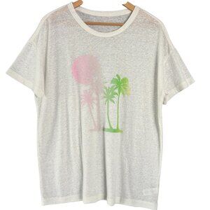 Aerie Womens Pink Green Palm Tree Tropical Linen Blend Top Sz Small Cream Beachy